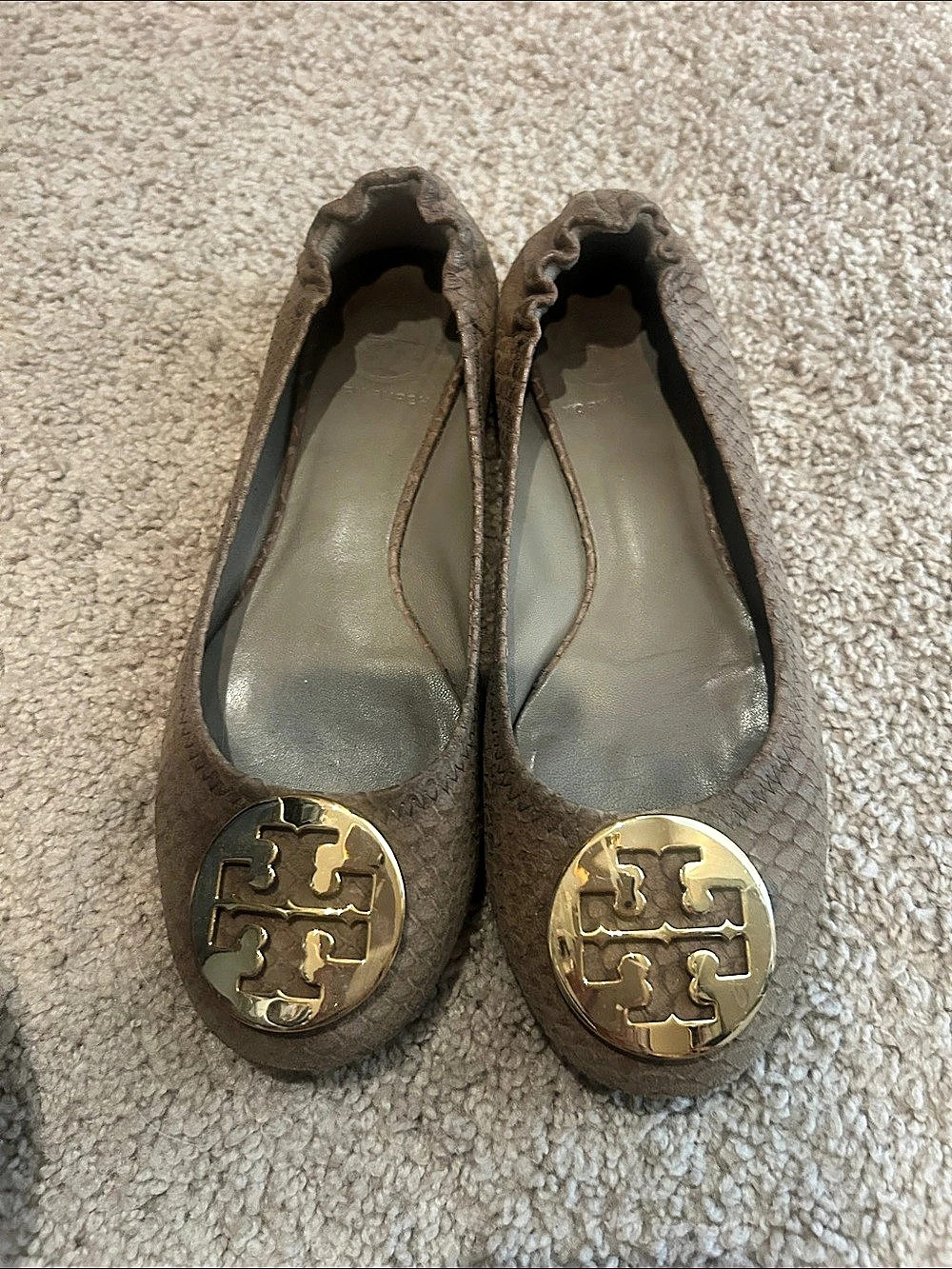 Tory Burch Caroline Snake-Embossed Leather Ballet Flats size 6.5